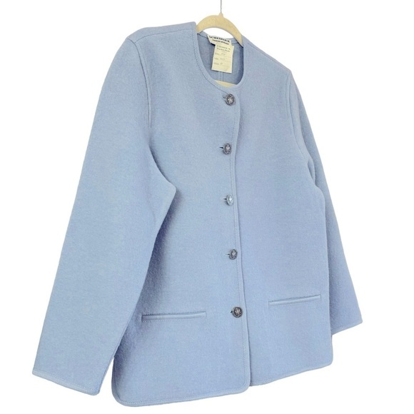 Scheiber M. 100% Wool Light Blue Vintage Smoking Jacket Crest Buttons Women’s M - Picture 2 of 16